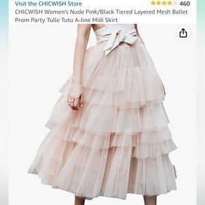 Chicwish Nude Pink Tiered Layered Mesh Prom Party Tulle Skirt